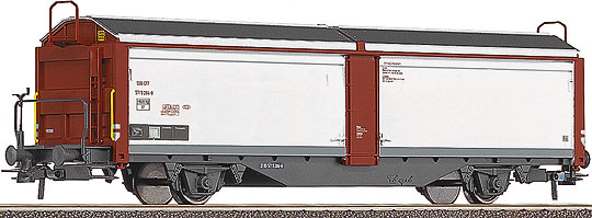 Sliding wall / sliding roof box car with brake platform<br /><a href='images/pictures/Roco/66340.jpg' target='_blank'>Full size image</a>